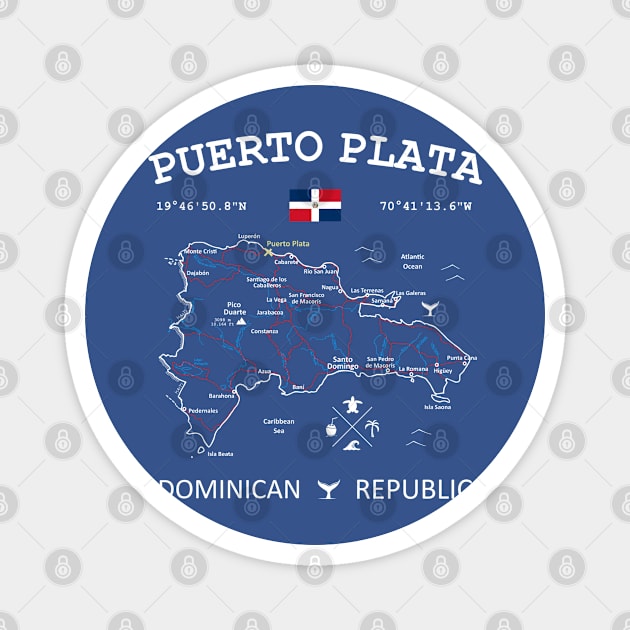 Puerto Plata Dominican Republic Flag Travel Map Coordinates GPS Magnet by French Salsa